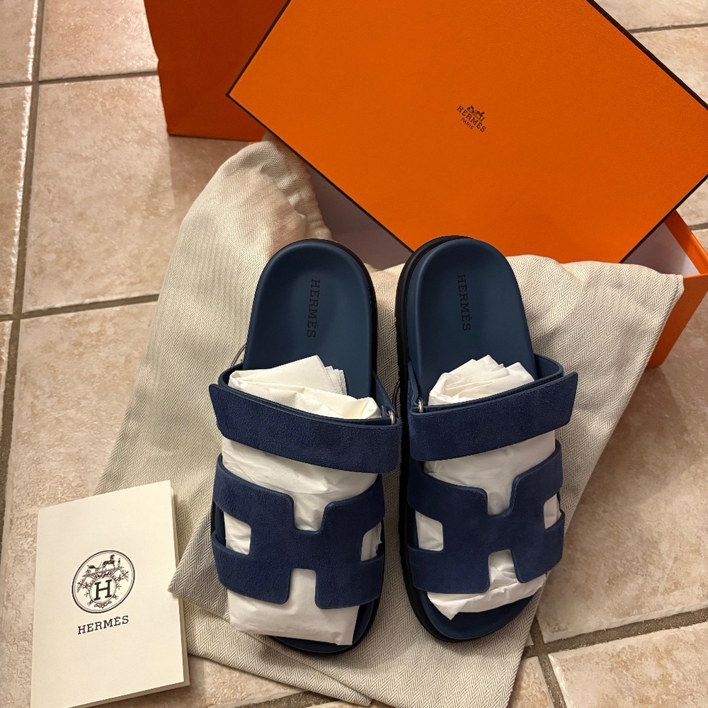 Women’s Hermes Chypre suede goatskin NEW SPRING 2025 collection in bleu turquin